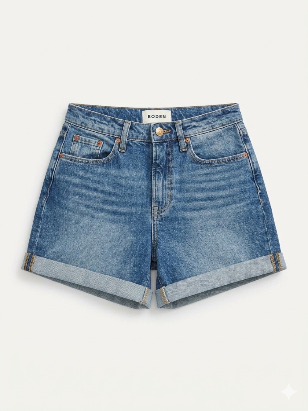 Boden Primrose High Rise Cuffed Denim Shorts Mid Vintage Wash Blue Size 2